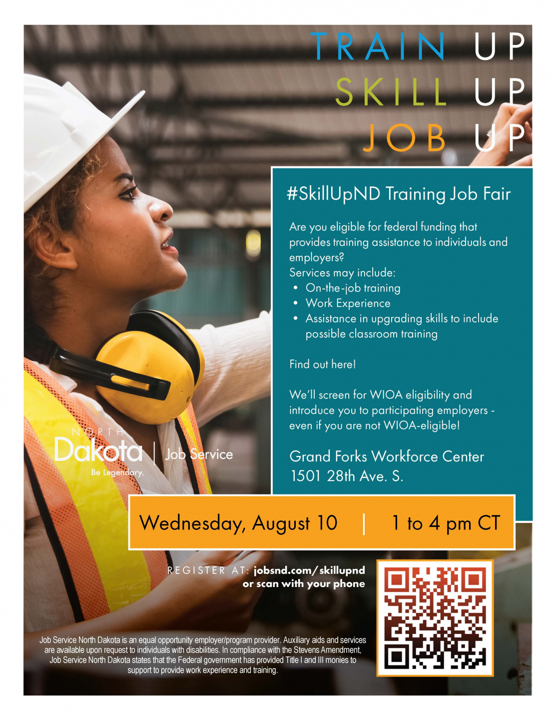 Skill Up ND Job Fair August 10 from 1 to 4 pm at Grand Forks Workforce Center