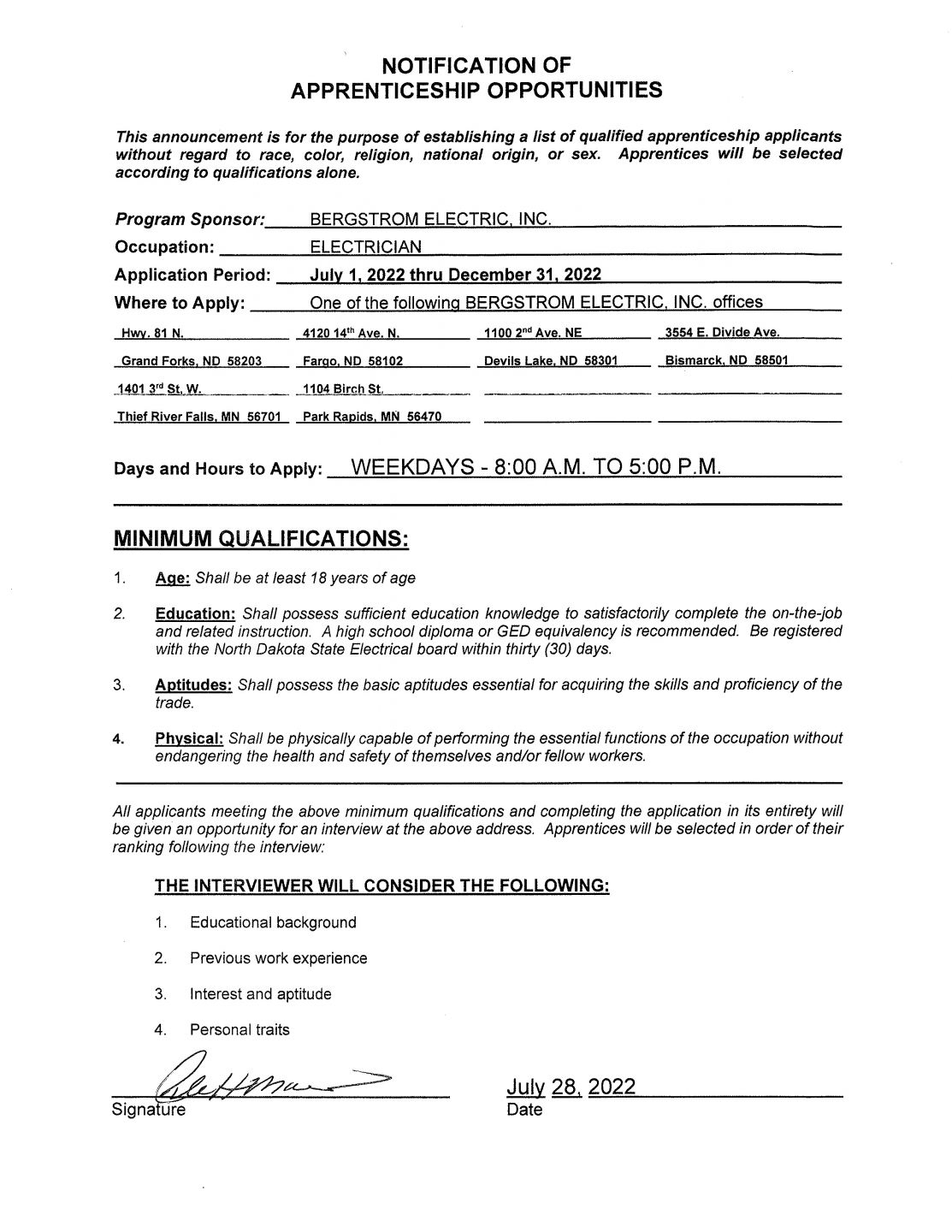 Notification of apprenticeship opportunities