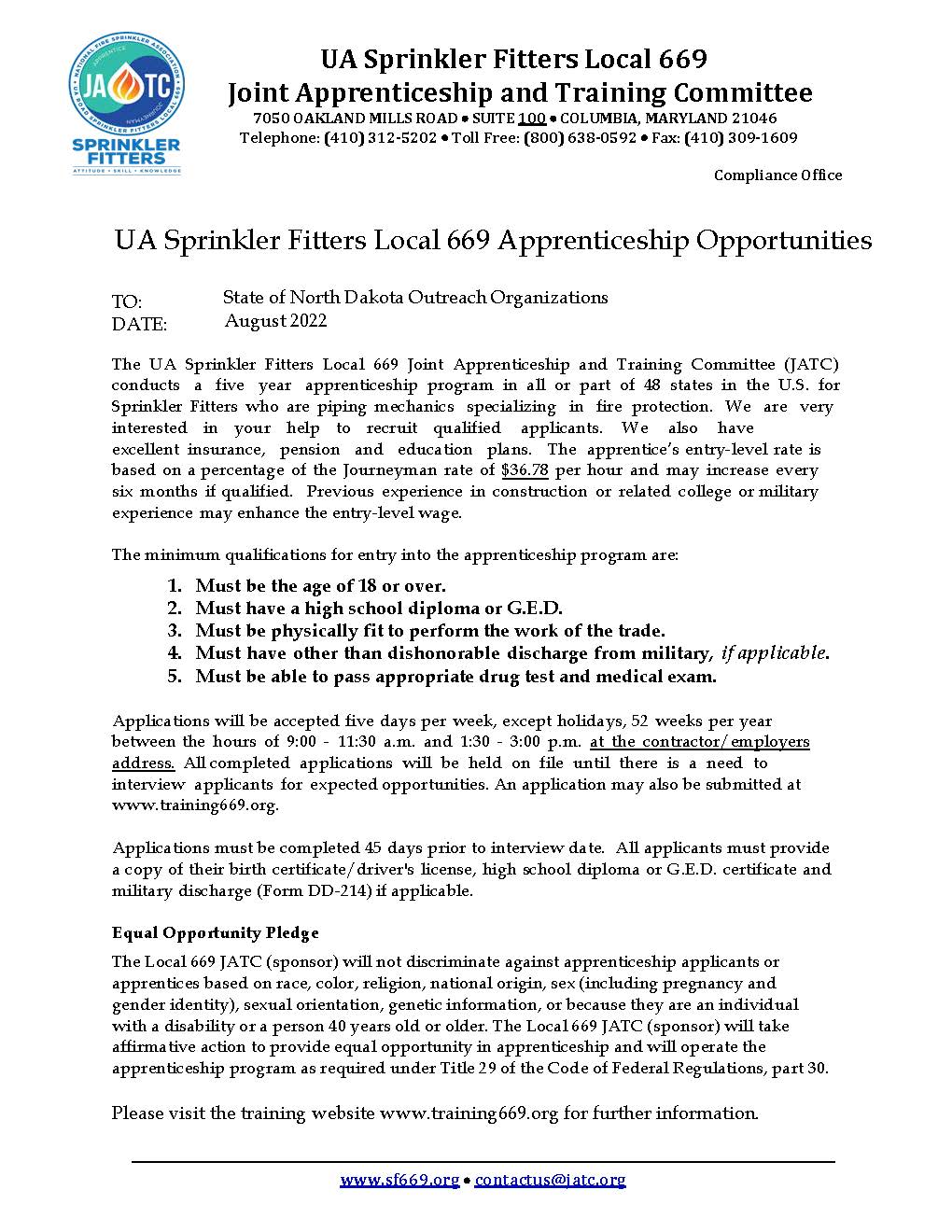 Sprinkler Fitters Apprenticeship Opportunity