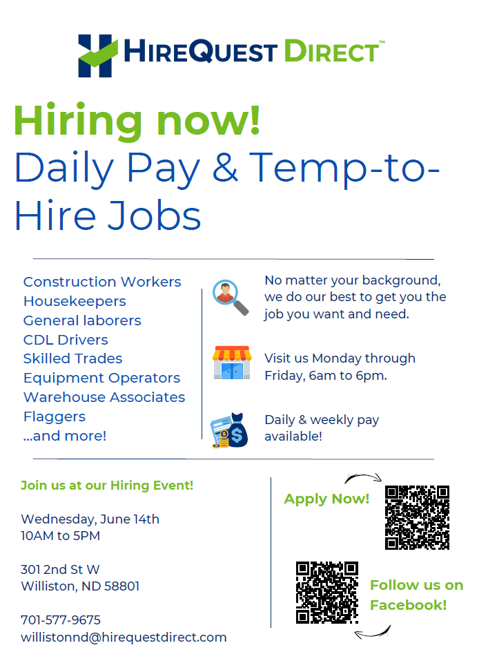 HireQuest Direct Hiring Event on June 14 from 10 am to 5 pm