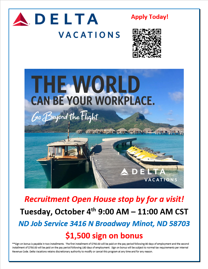 Delta Vacations Hiring Event-Minot Job Service