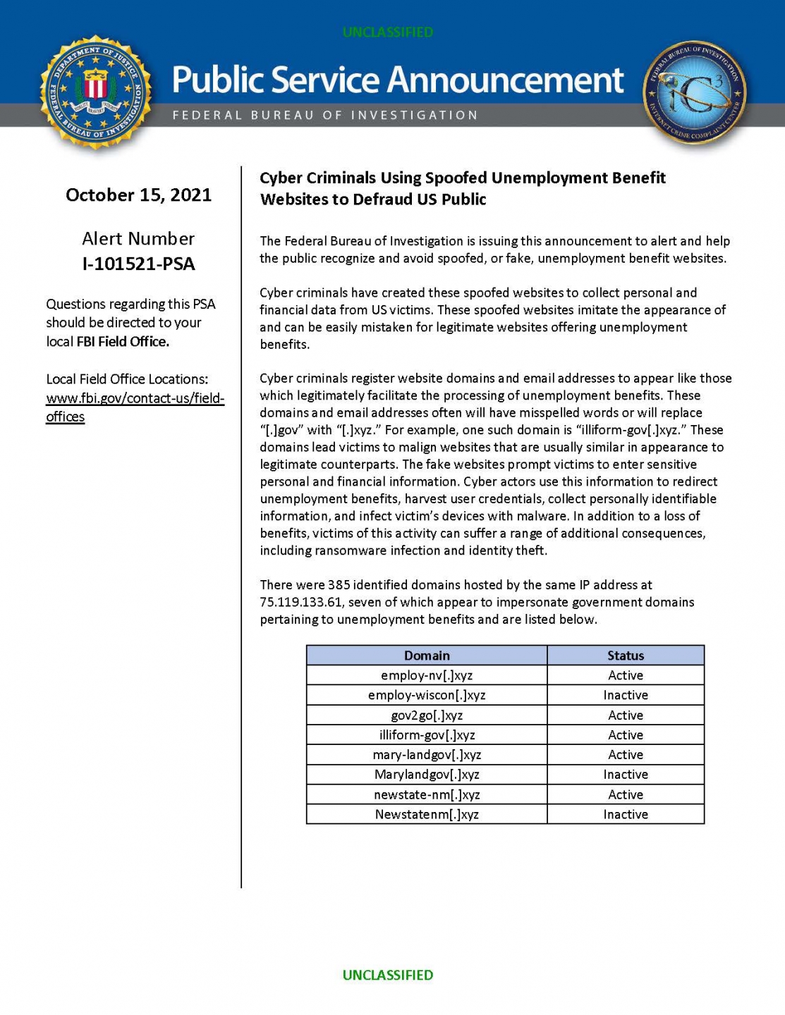 FBI alert page 1